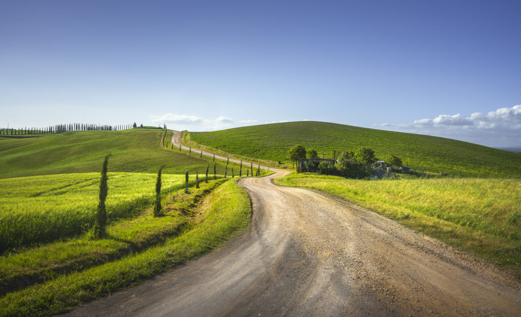 Monteroni d'Arbia, route of the via francigena. Winding road